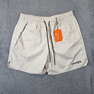 NEW YoungLA Shorts Mens Large Cream Off-White Logo Gym Athletic Performance 5"